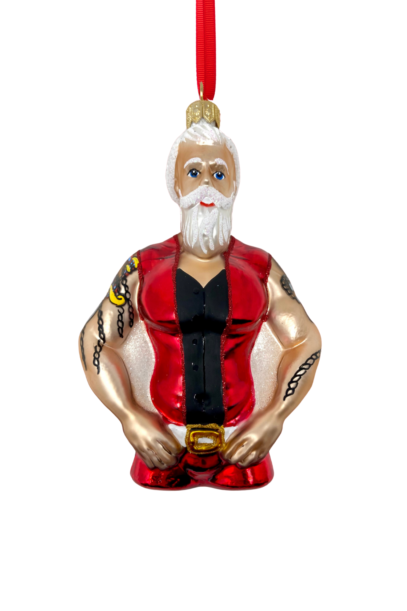 Full Throttle Santa Glass Christmas Ornament - Southlake Paws