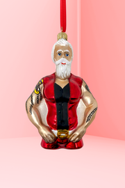 Full Throttle Santa Glass Christmas Ornament