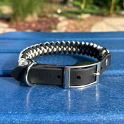 Fishtail Hand Braided Dog Collar in Black & Smoke