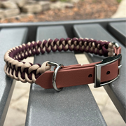 Fishtail Hand Braided Dog Collar in Burgundy & Cream