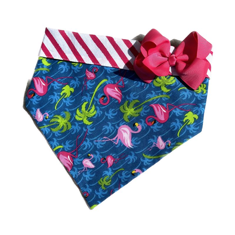 Flamingo Bandana Dog Collar With Bow - Southlake Paws