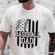 Baseball Dad T-Shirt, Black and White Patriotic Tee for Sports Fathers 