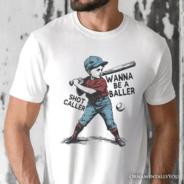 Baseball Retro T-Shirt Wanna Be a Baller, Vintage White and Natural Tee 
