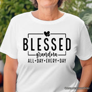 Blessed Grandma T-Shirt, All Day Every Day White and Black Tee for Faithful Grandmothers 