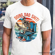 Doing Dad Stuff Skeleton T-Shirt, White and Black Funny Retro Tee for Bold Fathers 