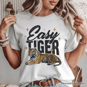 Easy Tiger Retro Grunge T-Shirt, Vintage White and Natural Tee With Wild Animal 