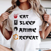 Eat Sleep Anime Repeat T-Shirt, Funny White Tee For Anime Lover 