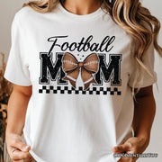 Football Mom Coquette Bow Retro T-Shirt, Stylish Game Day White Tee for Trendy and Proud Sports Mothers