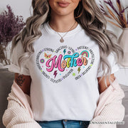 Inspiring Words for Mothers Heart T-Shirt, White Colorful Tee for Strong Women 