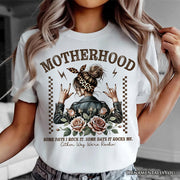 Motherhood Mama Rock T-Shirt, Retro White and Natural Tee for Strong and Rocking Mothers 