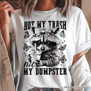 Not My Trash Not My Dumpster Cute Raccoon T-Shirt, White and Natural Vintage Coquette Bow Women Tee 