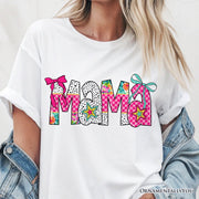 Preppy Pink Mama Coquette T-Shirt, Retro White and Black Tee for Trendy and Stylish Moms 