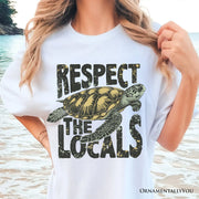 Respect the Locals Turtles T-Shirt, Retro Grunge White and Natural Tee for Ocean and Beach Lovers 