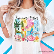 Summer Vibes T-Shirt, White and Natural Vacation Beach Tee 