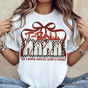 T-Ball Mama Coquette Red Bow T-Shirt, Retro White and Natural Tee for Proud Sports Moms 