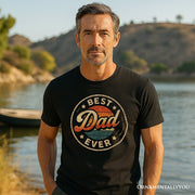 Best Dad Ever Retro Sunset T-Shirt, Black Vintage Fathers Gift Tee 
