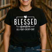 Blessed Grandma T-Shirt, All Day Every Day White and Black Tee for Faithful Grandmothers 