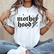 Checkered Motherhood Lightning T-Shirt, Black and White Retro Tee for Strong Mothers 