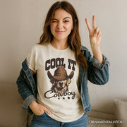 Cool It Cowboy T-Shirt With Western Dog, Retro Golden Retriever White and Natural Tee for Country Lover 