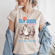 Cool Summer Sea Goose Certified T-Shirt, Funny Retro White and Natural Tee for Beach Lovers 