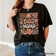 Dog Mama Boho Floral T-Shirt, White and Black Tee for Proud and Stylish Pet Lovers 