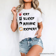 Eat Sleep Anime Repeat T-Shirt, Funny White Tee For Anime Lover 