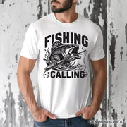 Fishing Is Calling T-Shirt, White Outdoor Tee for Fishermen Dads 