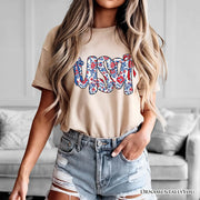 Floral USA Patriotic T-Shirt, 4th of July White, Natural and Black Tee for Stylish Women 