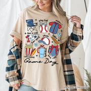 Game Day Baseball T-Shirt, Retro White and Natural Stadium Tee for Sports Fans 