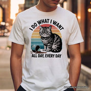I Do What I Want Cat Retro T-Shirt, Unisex Sarcastic White Tee for Cat Lovers 