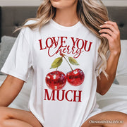 Love You Cherry Much T-Shirt, Retro Disco White Tee for Fun Women 