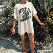 Not a Hugger T-Shirt With Cactus, Funny Retro White and Natural Tee for Sarcastic Girls 