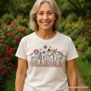 Retro Flowers Grandma T-Shirt, White Floral Tee Gift for Mothers Day