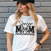 Soccer Mom Coquette Bow Retro T-Shirt, Stylish Game Day White Tee for Trendy and Proud Sports Mothers 