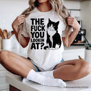 What Are You Looking At T-Shirt, Sarcastic Cat Lover White Tee for Sassy People 