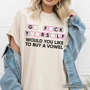 Would You Like To Buy A Vowel Puzzle T-Shirt, Funny Sarcastic White and Natural Tee for Witty Women 