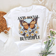 Anti Social Butterfly T-Shirt, Retro White and Natural Tee for Quirky and Independent Women 