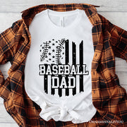 Baseball Dad T-Shirt, Black and White Patriotic Tee for Sports Fathers 