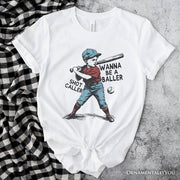 Baseball Retro T-Shirt Wanna Be a Baller, Vintage White and Natural Tee 