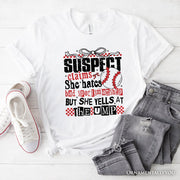 Baseball Suspect Claims Fun T-Shirt, Retro White and Natural Tee With Coquette Bow 
