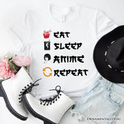 Eat Sleep Anime Repeat T-Shirt, Funny White Tee For Anime Lover 