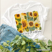 Find Me Among the Sunflowers T-Shirt, White and Natural Floral Tee for Trendy Women 