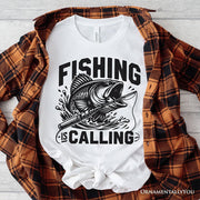 Fishing Is Calling T-Shirt, White Outdoor Tee for Fishermen Dads 