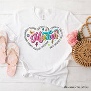 Inspiring Words for Mothers Heart T-Shirt, White Colorful Tee for Strong Women 