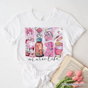 Nurse Life T-Shirt, White and Natural Medical Essentials Tee for Coquette Nurses 