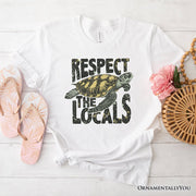 Respect the Locals Turtles T-Shirt, Retro Grunge White and Natural Tee for Ocean and Beach Lovers 