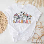 Retro Flowers Grandma T-Shirt, White Floral Tee Gift for Mothers Day