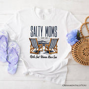 Salty Moms Beach Club T-Shirt, Retro White Tee for Cool Summer Mothers 