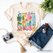 Summer Vibes T-Shirt, White and Natural Vacation Beach Tee 