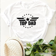 Top Dad Military Star T-Shirt, White and Black Patriotic Tee for Heroic and Proud Fathers 